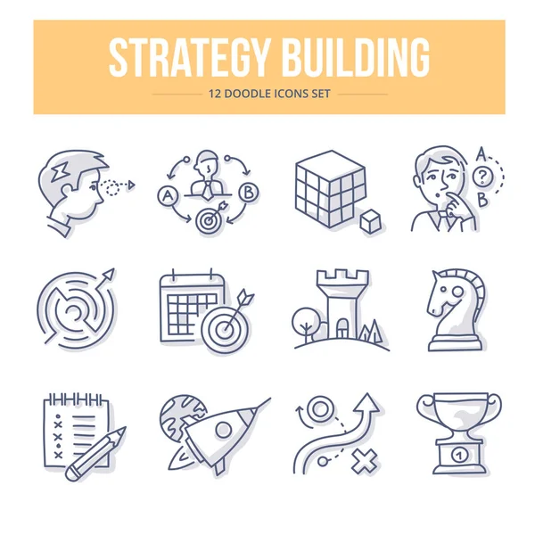 Ikon Doodle Strategy Building - Stok Vektor