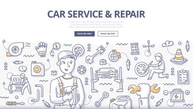 Araba Servisi ve onarım Doodle kavramı