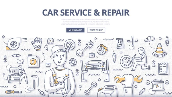 Servicio y reparación de automóviles Doodle Concept — Vector de stock