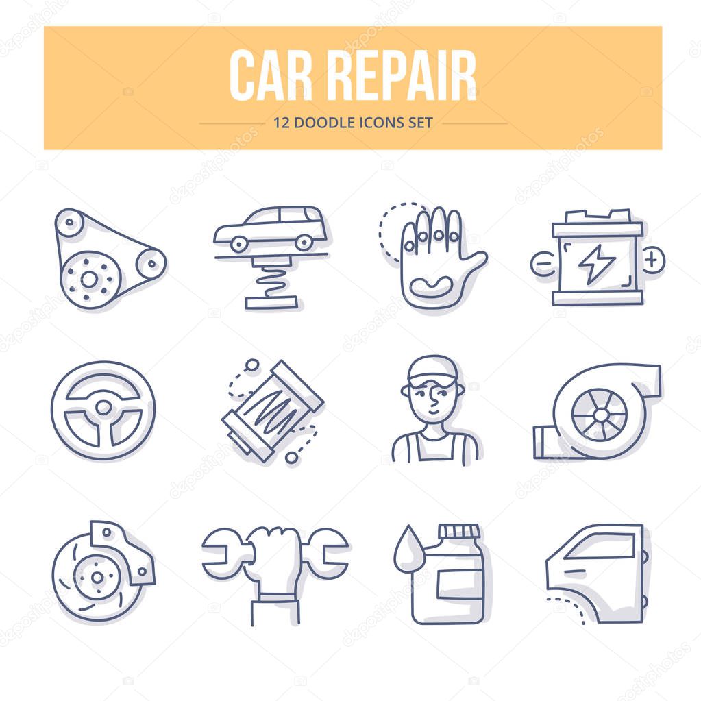 Car Repair Doodle Icons