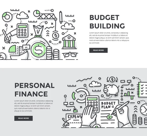 Orçamento Construção & Finanças Pessoais Doodle Banners — Vetor de Stock