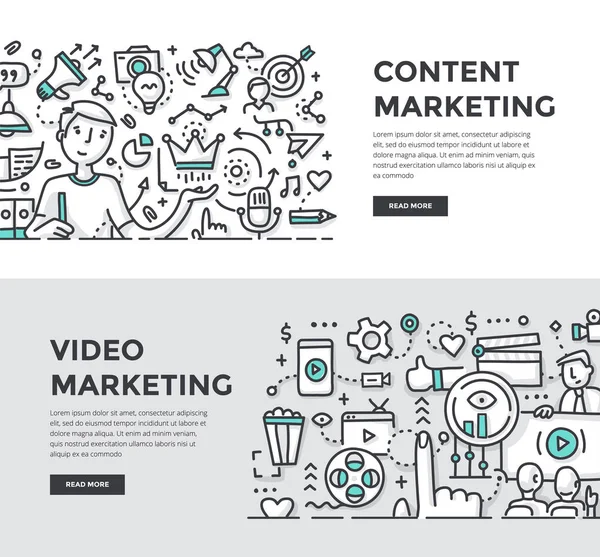 Contenido & Video Marketing Dooddle Banners — Archivo Imágenes Vectoriales