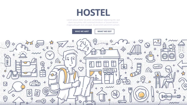 City Hostel Doodle Concept — Stockvector