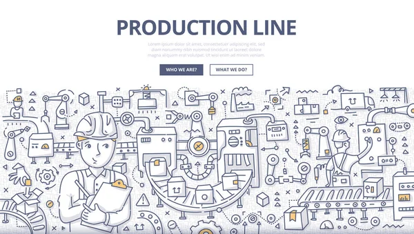 Línea de producción Doodle Concept — Vector de stock