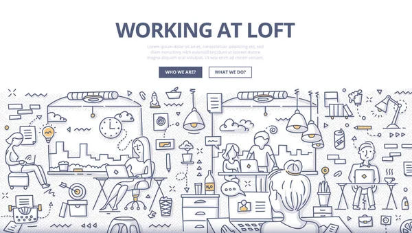 Lavorare al Loft Doodle Concept — Vettoriale Stock