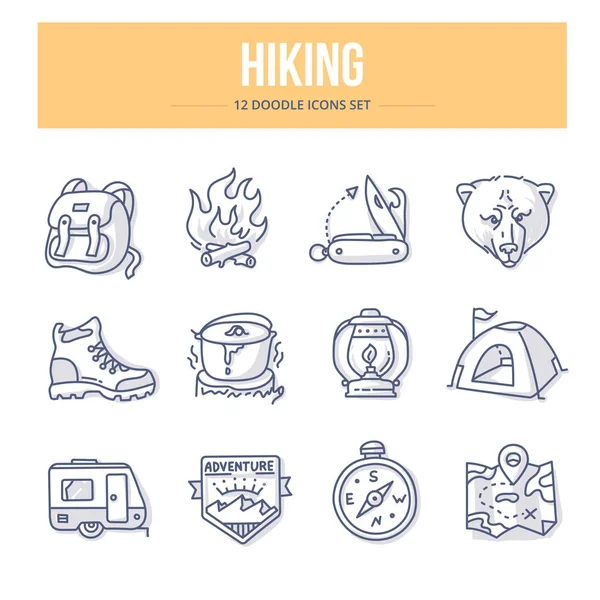 Doodle simgeler hiking — Stok Vektör