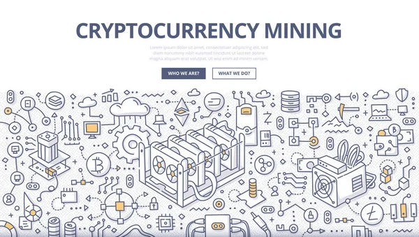 Cryptocurrency madencilik Doodle kavramı — Stok Vektör