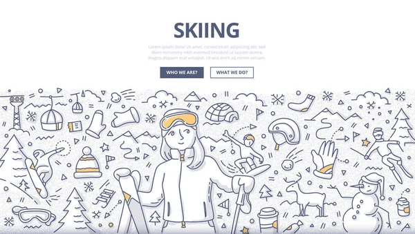 Skiën Doodle Concept — Stockvector