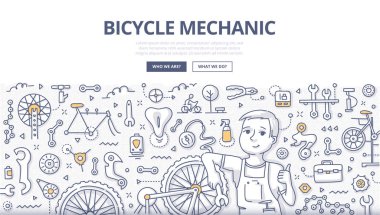Bisiklet mekanik Doodle kavramı