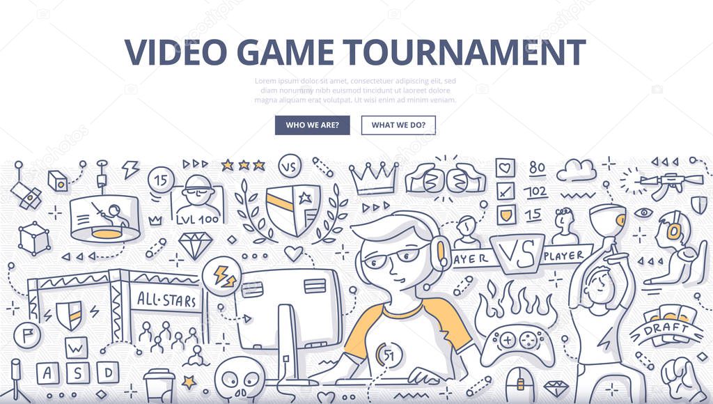 Video Game Tournament Doodle Concept