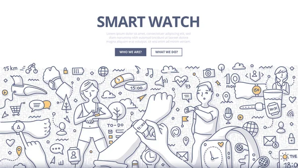 Smart Watch-klocka Doodle koncept — Stock vektor
