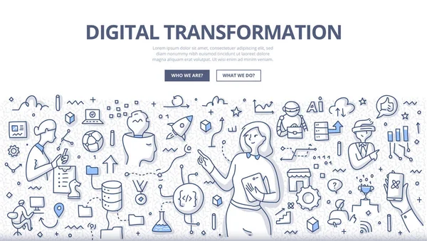 Koncepcja cyfrowej transformacji Doodle — Wektor stockowy