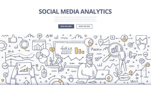 Social Media Analytics Doodle koncepció — Stock Vector