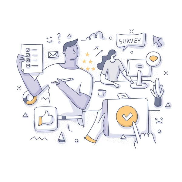 Concepção da Pesquisa Online do Cliente Ilustração do Doodle —  Vetores de Stock