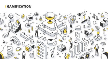 Gamification Isometric Outline Illustration