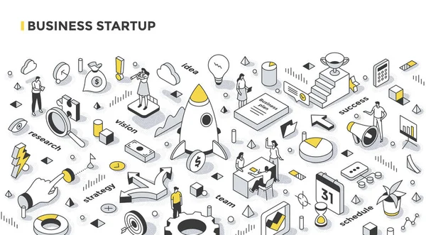 Business Startup Concept Stappen Een Nieuw Bedrijf Starten Onderzoek Doen — Stockvector