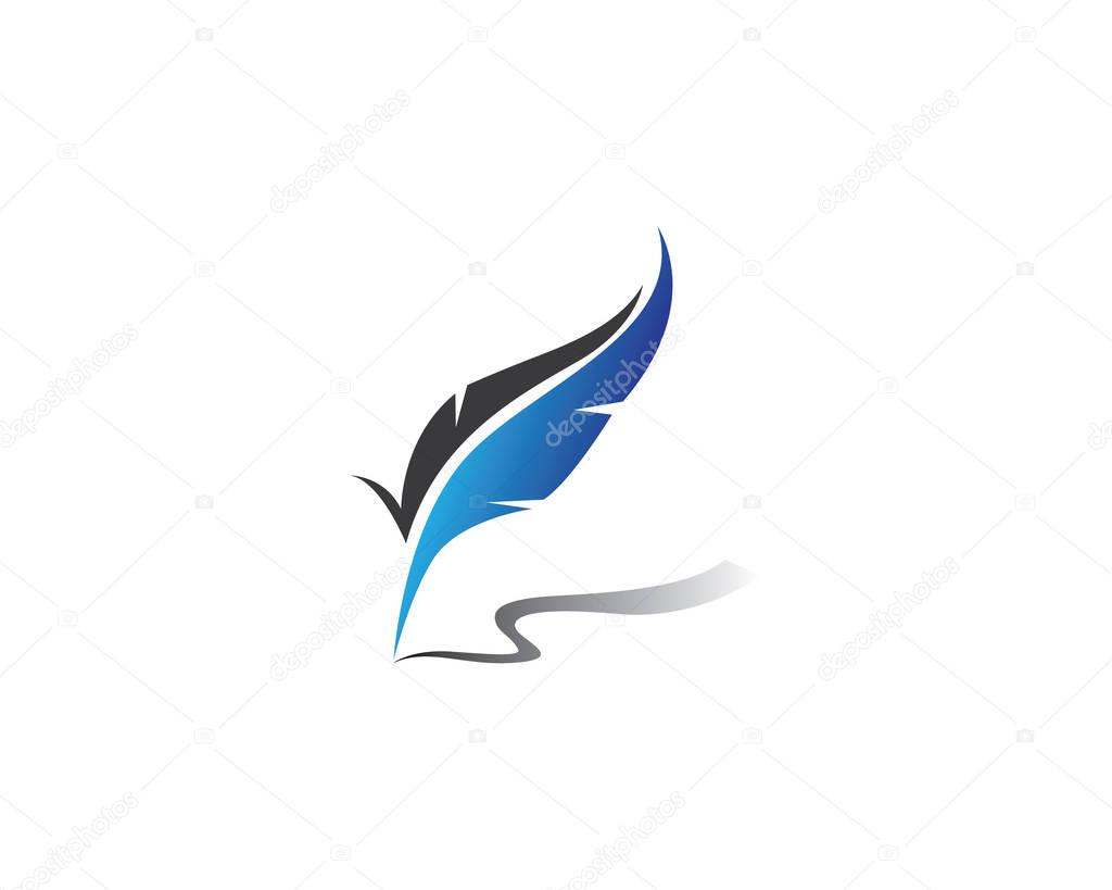 Vector logo design element on white background. Feather writing