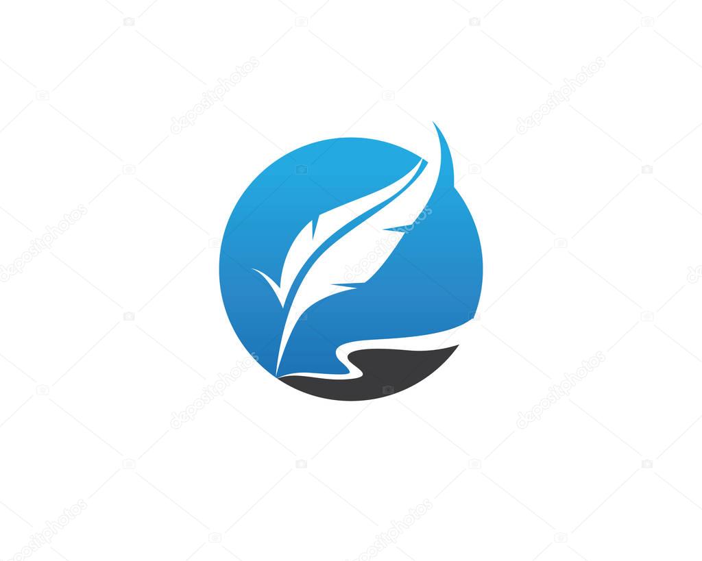 Vector logo design element on white background. Feather writing