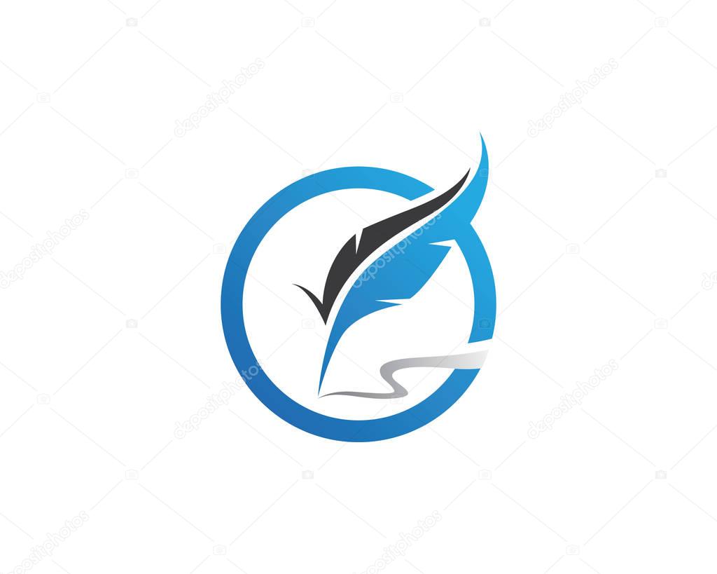 Vector logo design element on white background. Feather writing