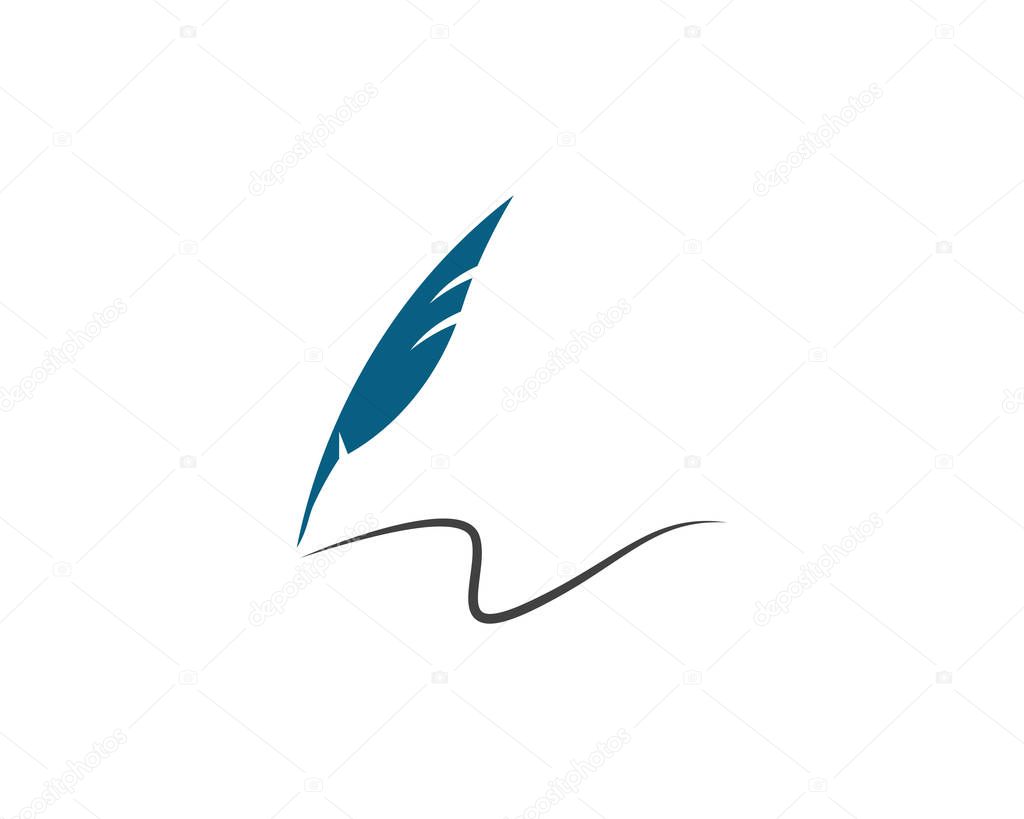 Vector logo design element on white background. Feather writing