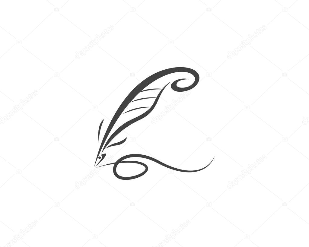Vector logo design element on white background. Feather writing