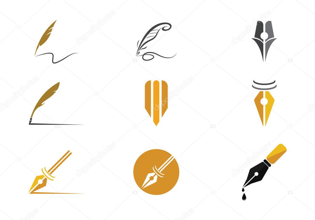 Vector logo design element on white background. Feather writing