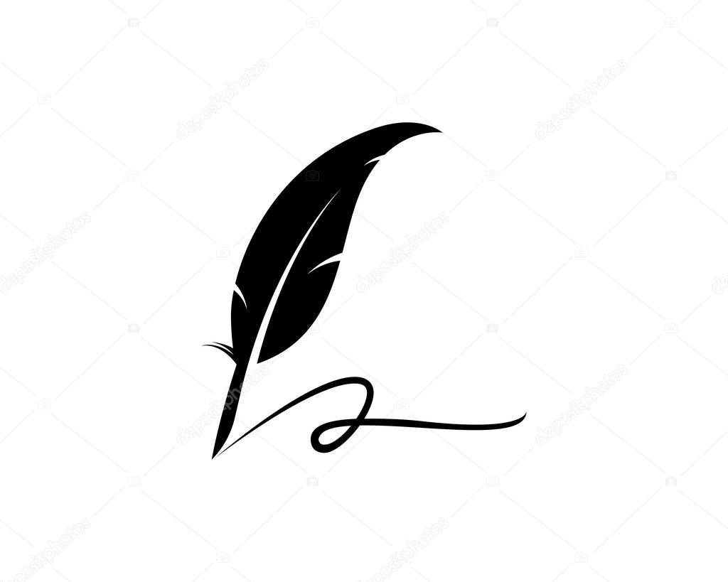 Vector logo design element on white background. Feather writing