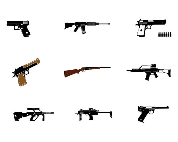 powerful pistol, gun, handgun, vector illustration