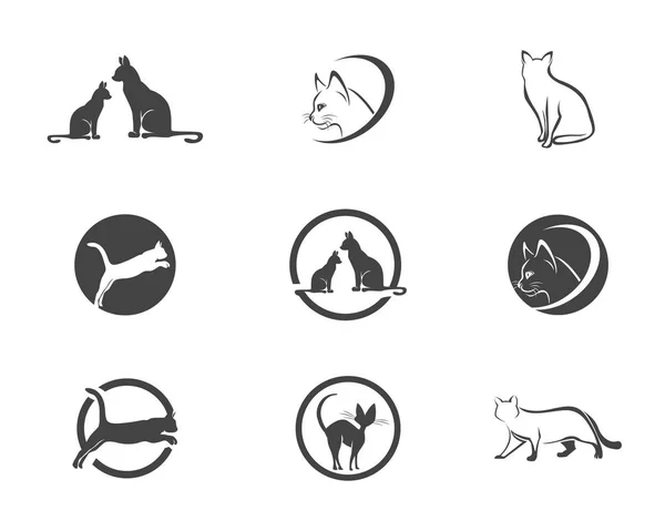 Amor gato símbolos logotipo e símbolos modelo — Vetor de Stock