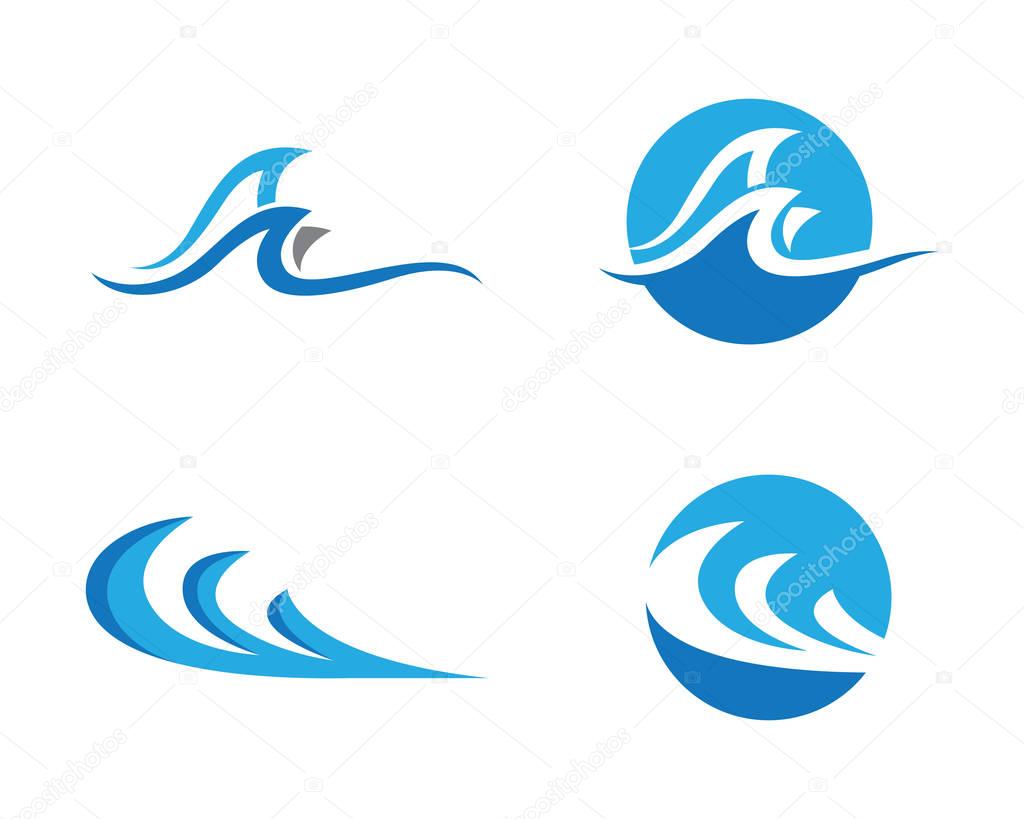 Waves of sea or ocean waves, blue water, splash and gale, vector illustration
