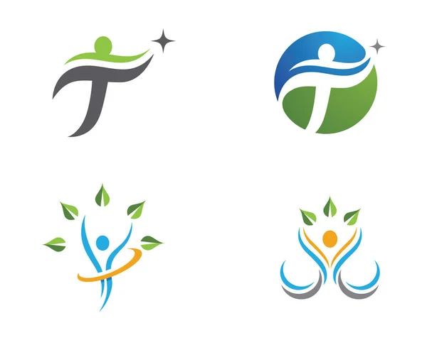 Éxito personas salud naturaleza logos — Vector de stock