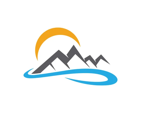 Sol e montanhas logotipo e modelo —  Vetores de Stock