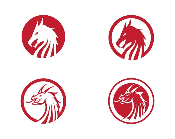Gambar vektor logo warna rata kepala naga - Stok Vektor