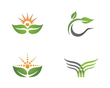 Yeşil yapraklı ekoloji doğa element ikonu logoları