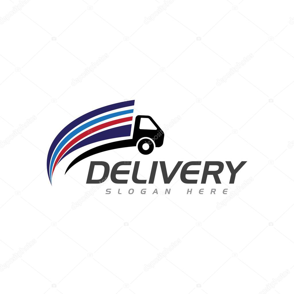 Fast shipping delivery truck flat vector icon