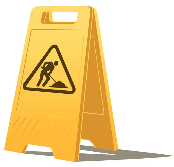 Man Work Caution Sign Vector Standing Caution Sign Ground — Stock Vector