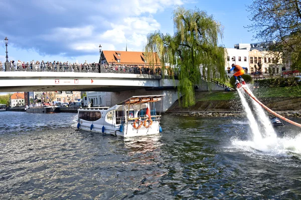 Flyboard Show on the Brda River - Bydgoszcz — Stock Photo, Image