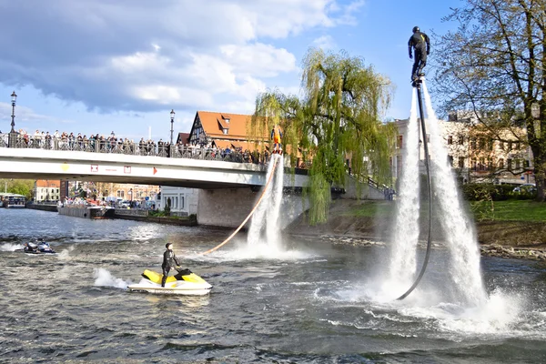 Flyboard Show on the Brda River - Bydgoszcz — Stock Photo, Image