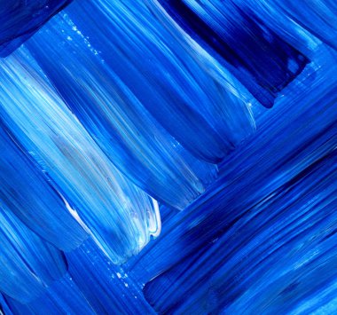 Mavi akrilik dinamik fırça darbesi. El doku, arka plan boyalı