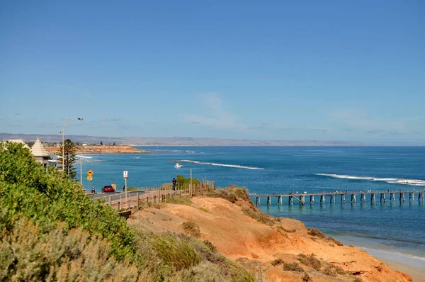Port Willunga Adelaide Austrália Sul Vista Costeira Ensolarada Para Mar Imagem De Stock