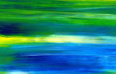 Mavi ve yeşil el akrilik resim çizmiş. Soyut sanat geçmişi, doku. Fırça darbeleri. Çağdaş sanat. - Görüntü