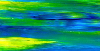 Mavi ve yeşil el akrilik resim çizmiş. Soyut sanat geçmişi, doku. Fırça darbeleri. Çağdaş sanat. - Görüntü