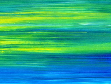 Mavi ve yeşil el akrilik resim çizmiş. Soyut sanat geçmişi, doku. Fırça darbeleri. Çağdaş sanat. - Görüntü