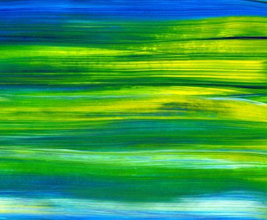 Mavi ve yeşil el akrilik resim çizmiş. Soyut sanat geçmişi, doku. Fırça darbeleri. Çağdaş sanat. - Görüntü
