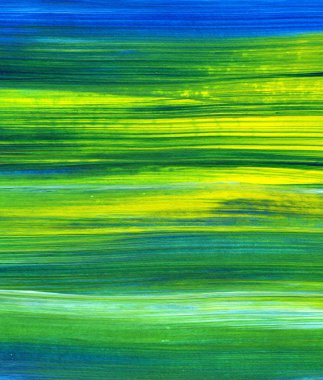 Mavi ve yeşil el akrilik resim çizmiş. Soyut sanat geçmişi, doku. Fırça darbeleri. Çağdaş sanat. - Görüntü