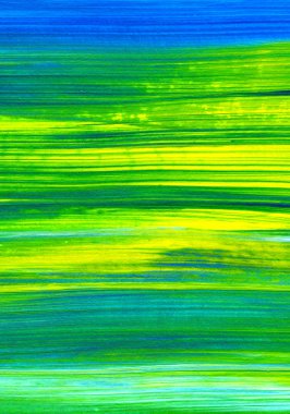 Mavi ve yeşil el akrilik resim çizmiş. Soyut sanat geçmişi, doku. Fırça darbeleri. Çağdaş sanat. - Görüntü