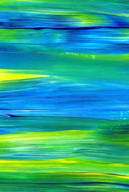 Mavi ve yeşil el akrilik resim çizmiş. Soyut sanat geçmişi, doku. Fırça darbeleri. Çağdaş sanat. - Görüntü