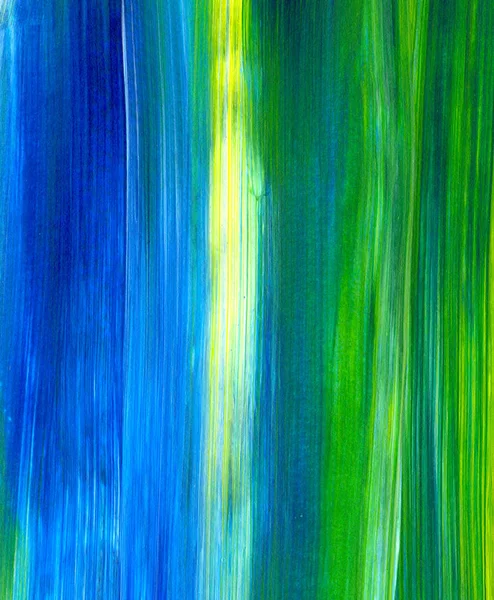 蓝色和绿色的手绘丙烯酸画 抽象的艺术背景 刷油漆的笔迹 当代艺术 — 图库照片
