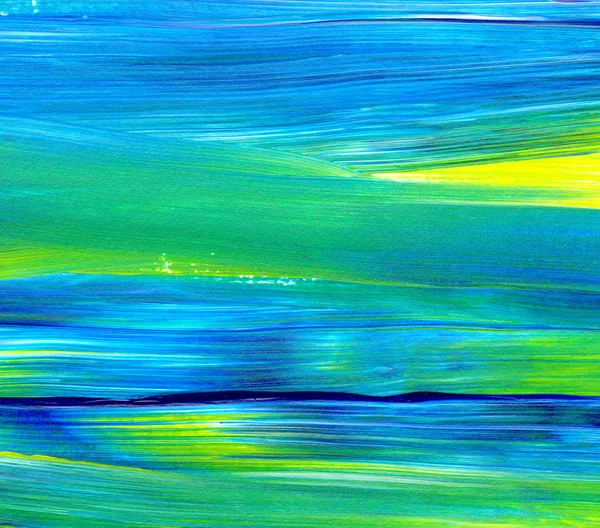 Blue and green hand drawn acrylic painting. Abstract art background, texture. Brushstrokes of paint. Contemporary art. - Image