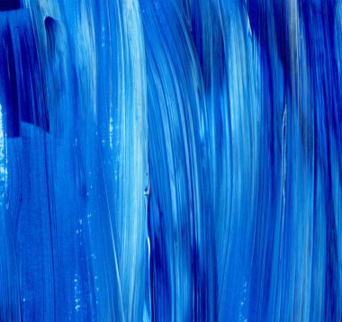 Yaratıcı mavi el boyası arkaplan, duvar kağıdı, doku, fırça darbeleriyle tuval üzerinde akrilik resmin yakın plan parçası.